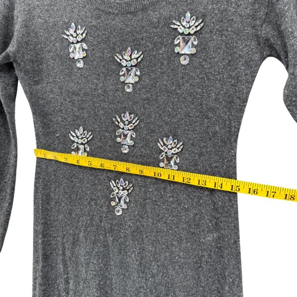 Potters Pot Mini Sweater Dress Grey Beaded Angora Blend Long Sleeve Size S - Picture 9 of 11